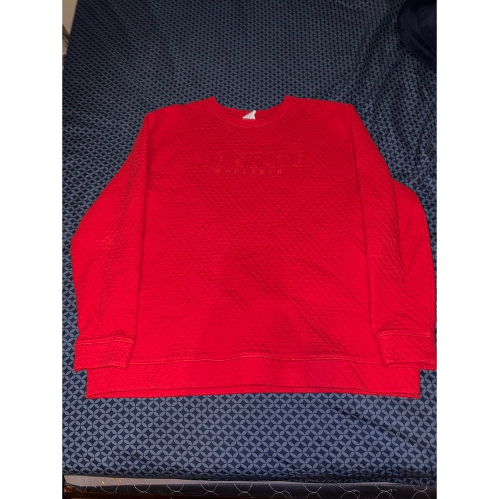 Champion Mens NC State Wolfpack Red Crewneck Sweatshirt Quilted Size Large
